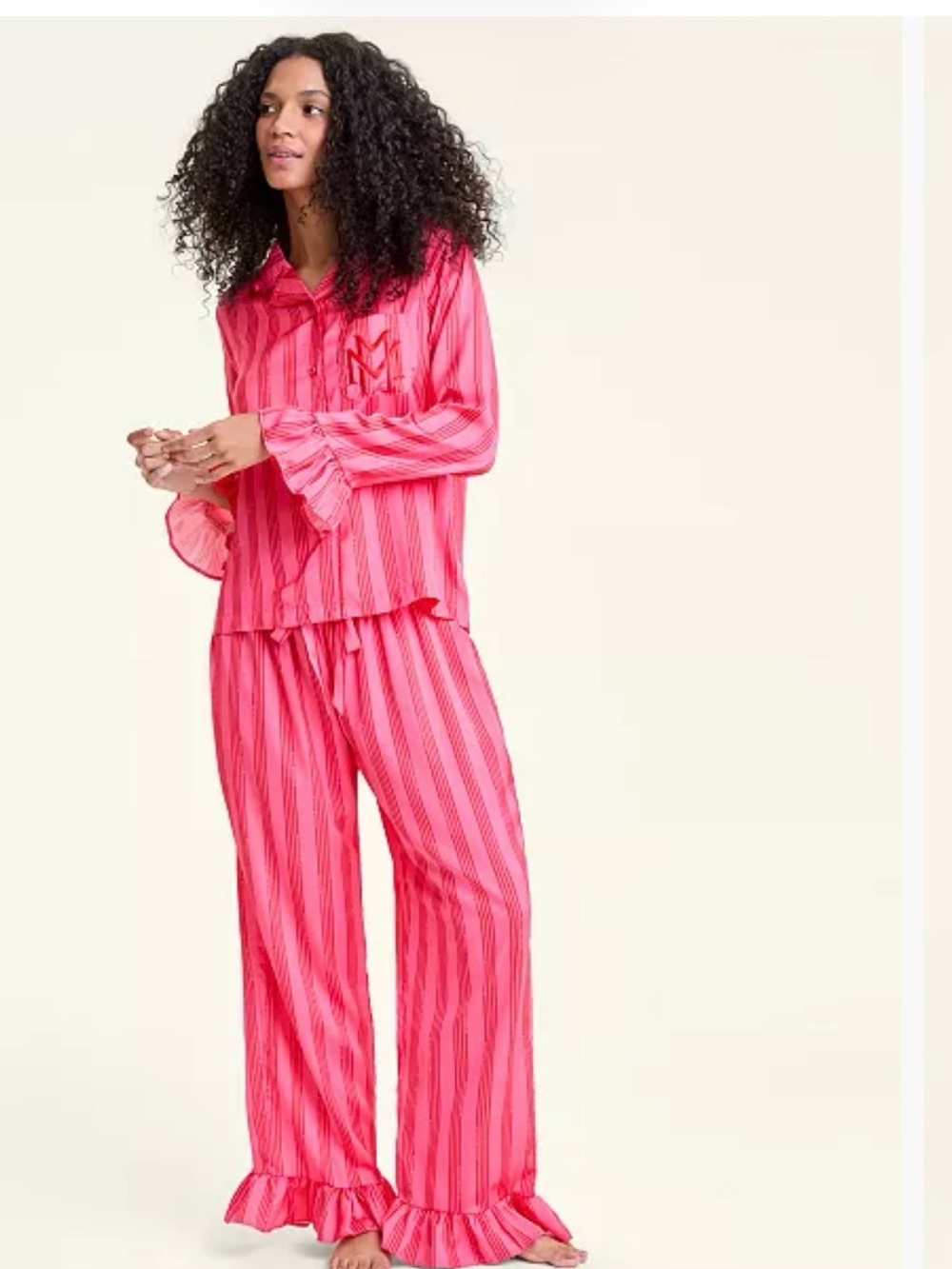 Disney Pink Striped Ruffle-Trim Pajama Set